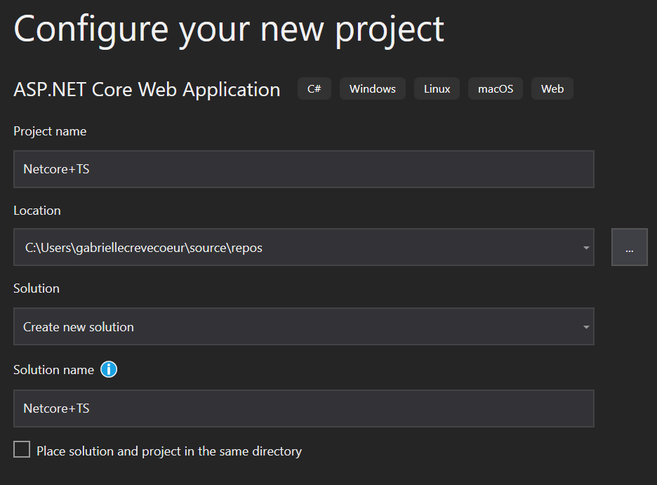 Visual Studio New Project Window Screenshot